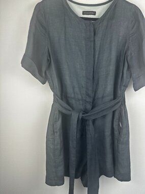Banana Republic Petite Linen Blend Romper Women’s Size 12P Black Belted Short Sl